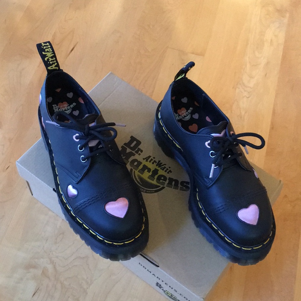 Dr. Martens 1461 Leather Heart Platform Shoes